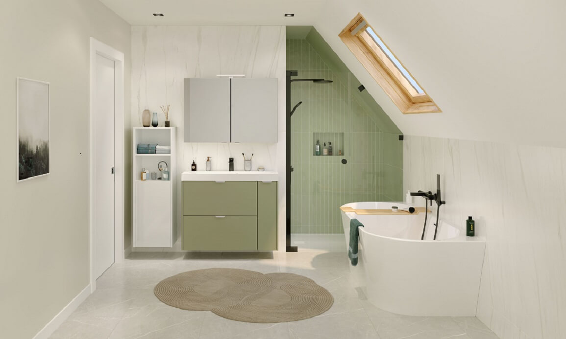 Salle de bains + Meuble salles de bains Delpha Optimise vert olive mat