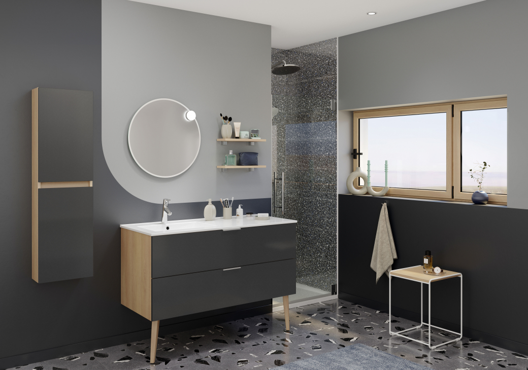 Salle de bains Delpha Intuitive Alba graphite métal brillant 